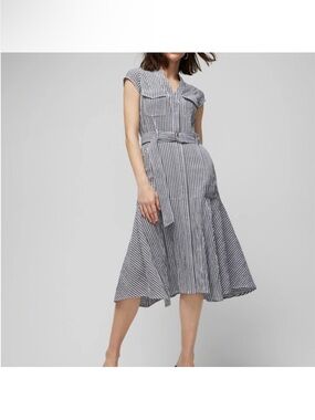 White House Black Market NWT Striped Utility Midi Dress Size 4 Belted